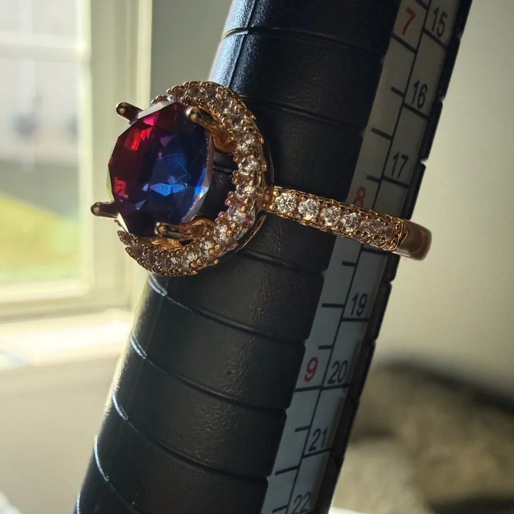 NEW! Pretty Bird Jewelry Gold Halo Ring with Pink Purple Center Stone size 8 - Picture 13 of 16